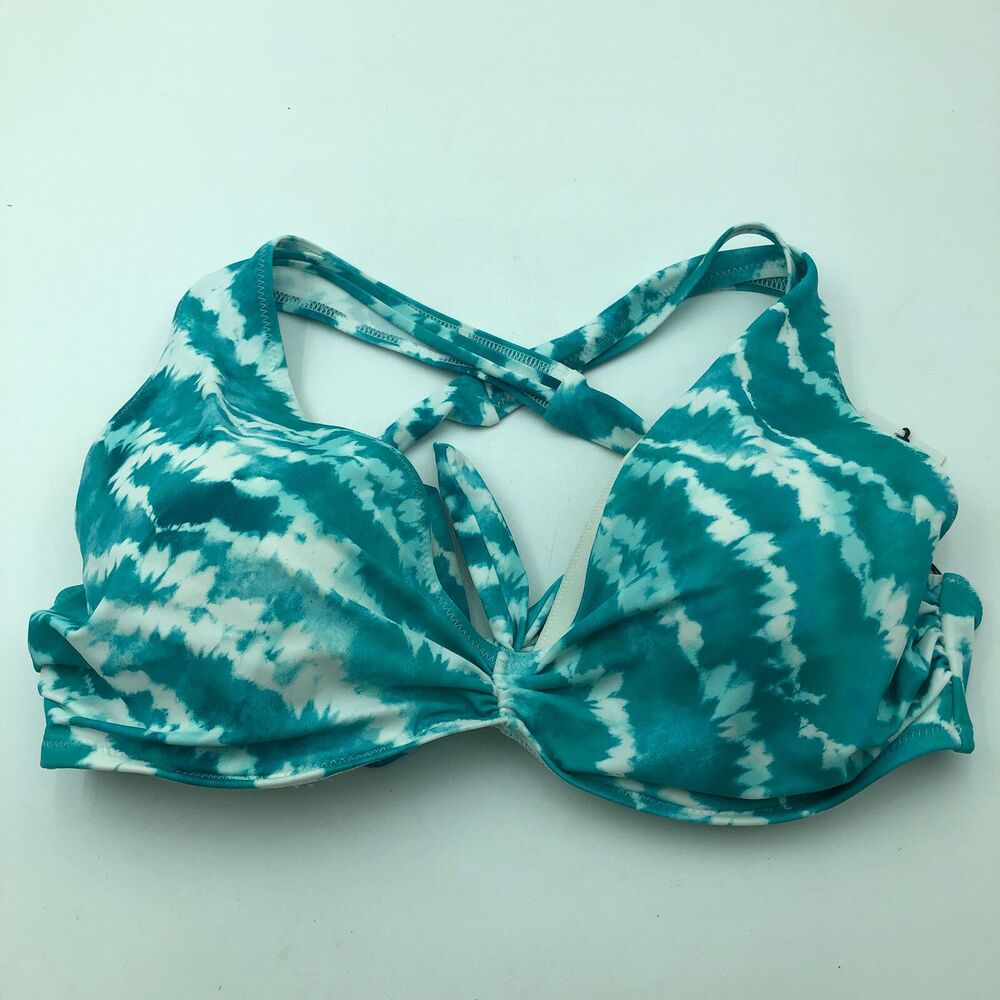 Shade & Shore Blue Tie Dye Lightly Lined Padded Underwire Bikini Top 34DD NWT